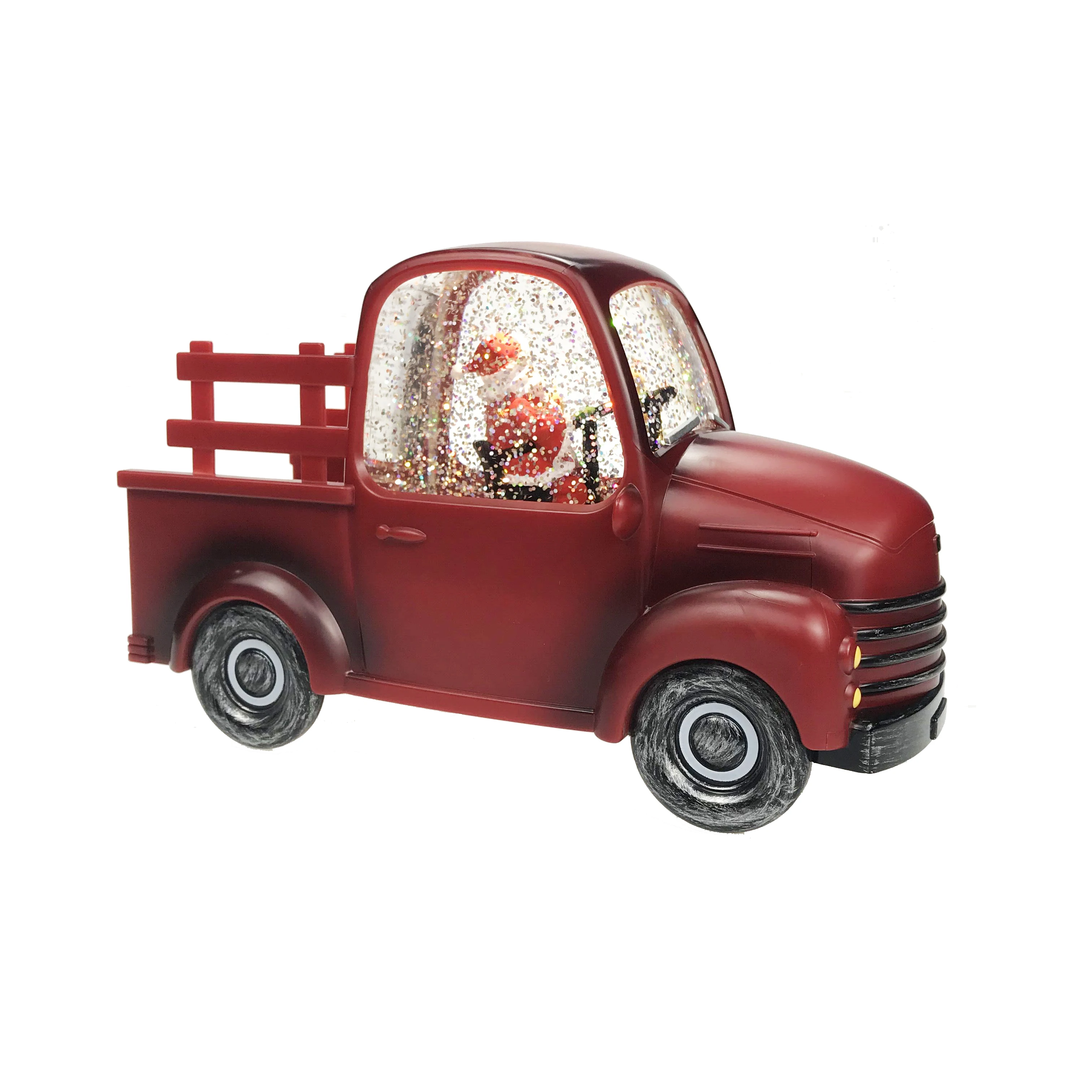 Рождественские товары, украшение из смолы с подсветкой, красный грузовик Санты, светодиодный светильник с водяным блеском, крутящаяся декорация со снежным шаром