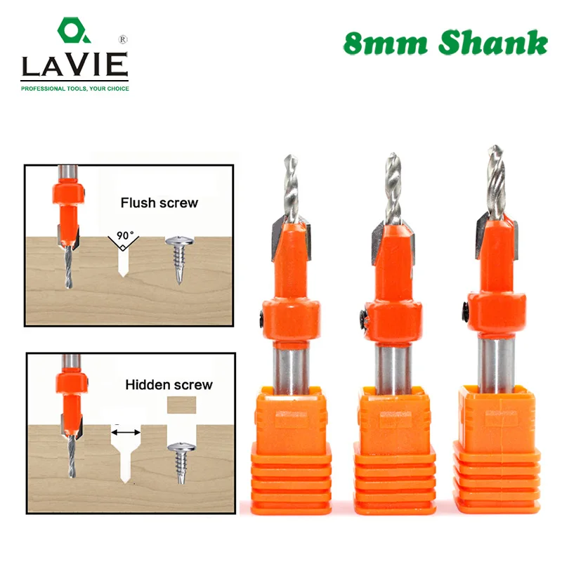 LAVIE 1pc 8mm Shank HSS Countersink Woodworking Router Bit set Milling Cutter Screw Extractor Remon Demolition-C C08339