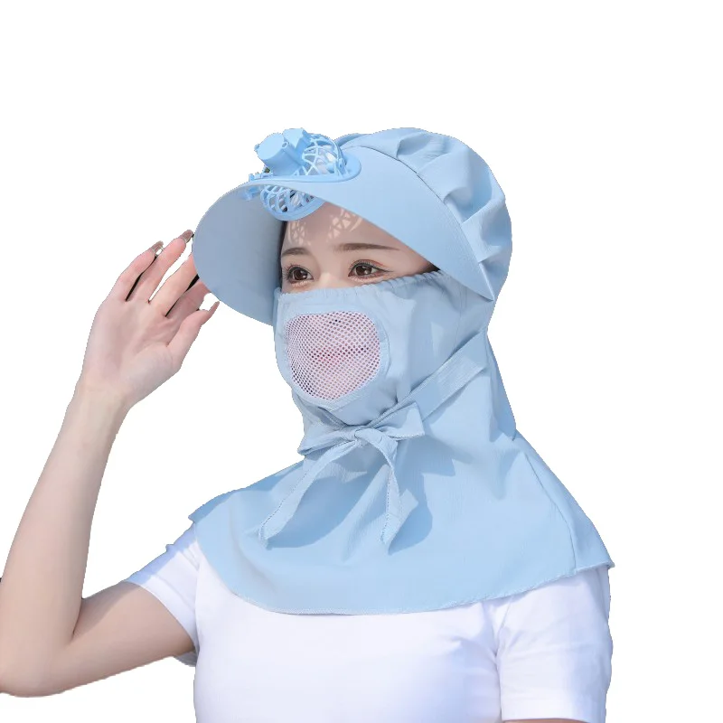 J302052 New arrival Hat with fan Summer outdoor work sun hat Fully enclosed sunscreen cap  Adult Sun hats with mini Charging fan