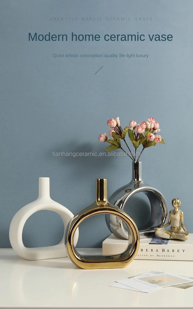 Nordic Ceramic Vase Home Decoration Ornaments Golden Silver White Ceramic Art Vases Home Decorations Crafts.jpg
