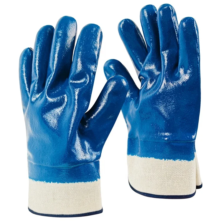 Canvas Wear-Resistant Waterproof And Oil-Proof Blue Nitrile Full Dipped Work Gloves