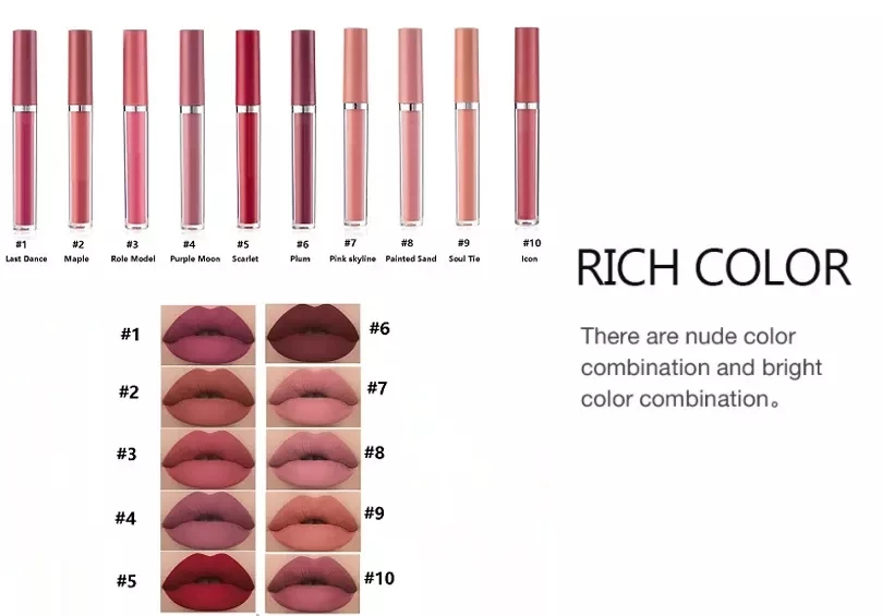 Trendy  Custom 6 Colors Matte Lip Gloss Glaze Set Non Stick Waterproof Vegan long Lasting Matt Liquid lipstick Makeup Kit Box
