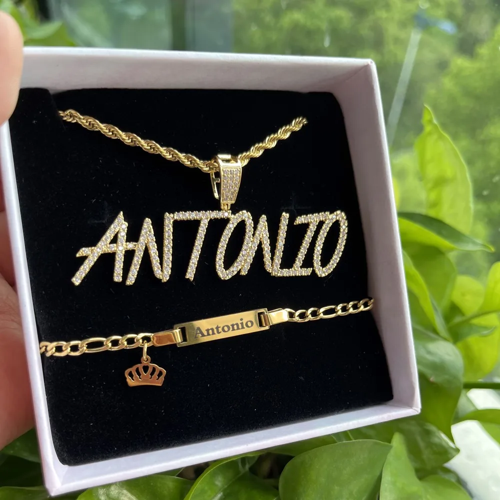 QIUHAN  Personalized A-Z Initial Pendant Necklace Crown Name Bracelet Custom Kids Jewelry for Boys