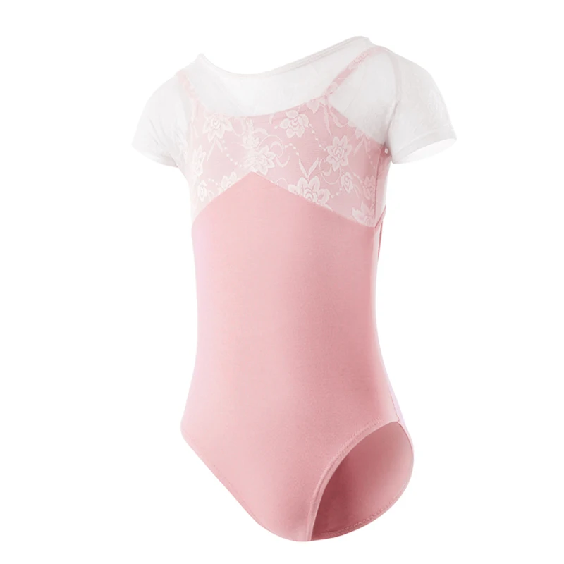 Новинка, модный детский кружевной купальник для танца живота с вышивкой, женский купальник с коротким рукавом и бантом на спине, одежда для балета и гимнастики