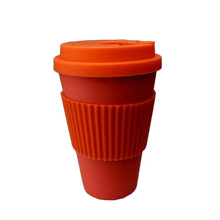 Eco-friendly reusable biodegradable bamboo fiber coffee tea cup with bamboo fiber cup lid