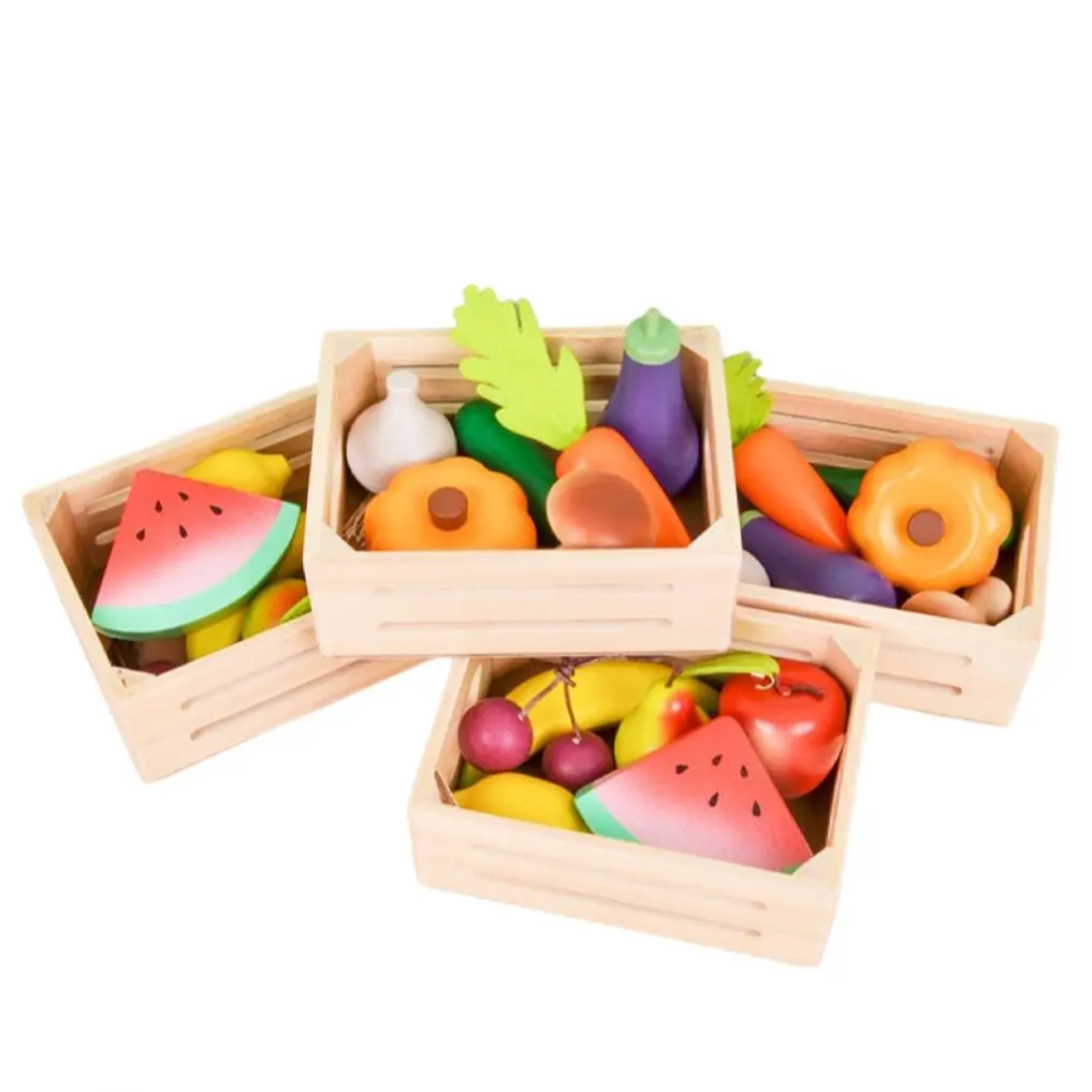 2024 New Collection Wooden Kitchen Food Pretend Play Toy Set Unisex Fruit & Vegetable Basket Educational for Kids Box Packed