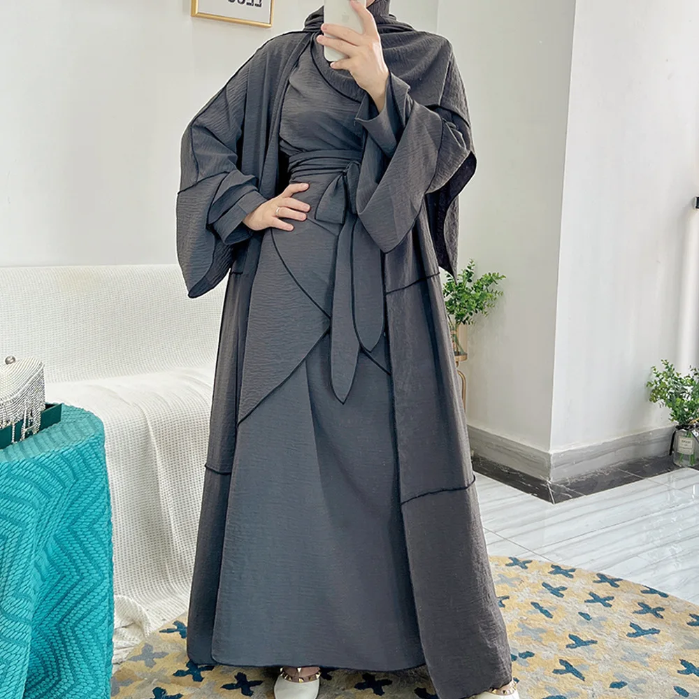 3 Piece Abaya Dubai Islam Turkey Bangladesh Muslim Sets Hijab Modest Dress Kaftan For Women Robe Femme Ensembles Musulmans