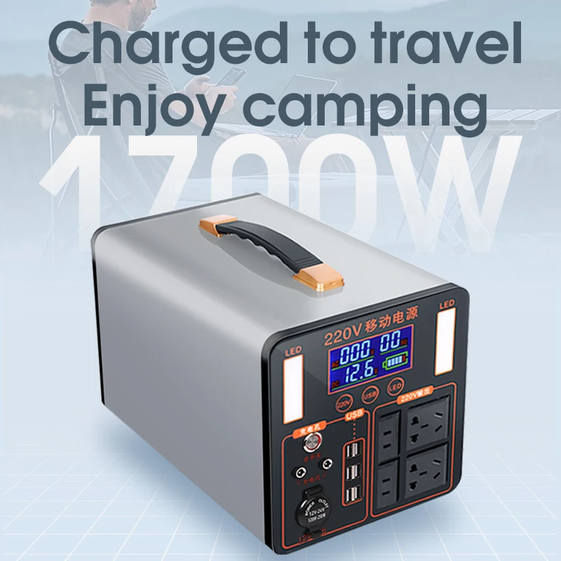 1700W Solar Generator Portable Power Station with Pure Sine Wave AC Outlet 220v Backup Lithium Battery for Outdoors Camping