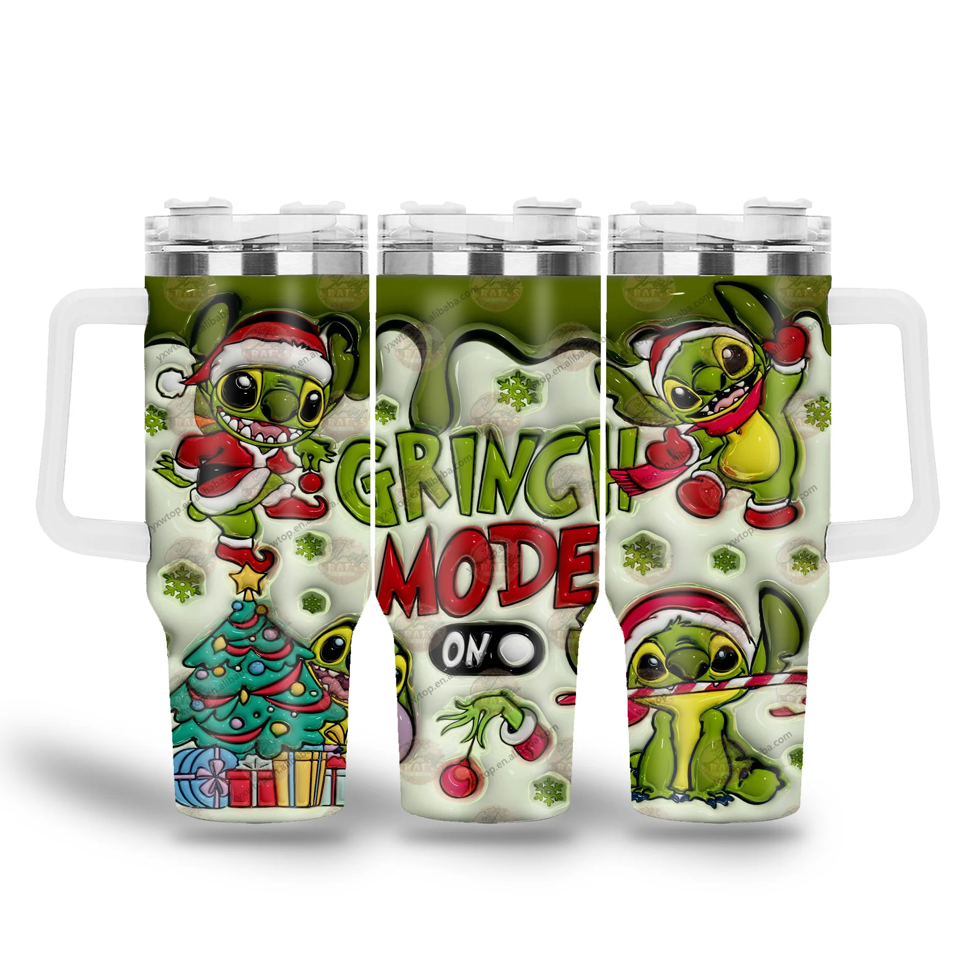 custom 3d Inflation Grin Christmas Cartoon stitch  character Stainless Steel 40oz Vacuum Insulated flask Tumbler with straws