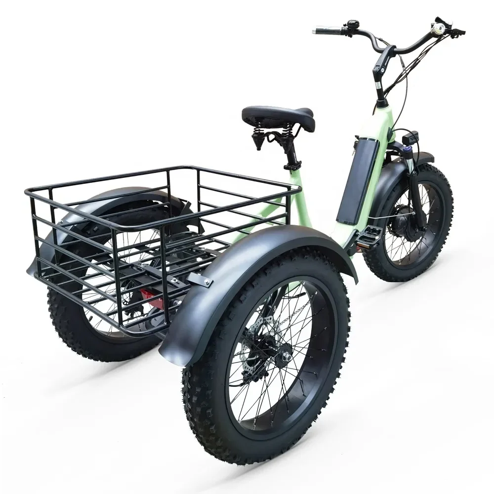 Folding Electric Tricycle 48V 500W 20 Inch Fat Tire Cargo Ebike 7 Speed Three Wheel Tricycle Foldable Electric Bike