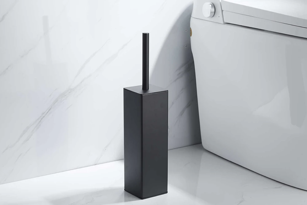 304 Stainless Steel Long Handle Toilet Cleaning Bowl Brushed Holder Set Black with Durable Scrubbing Bristles