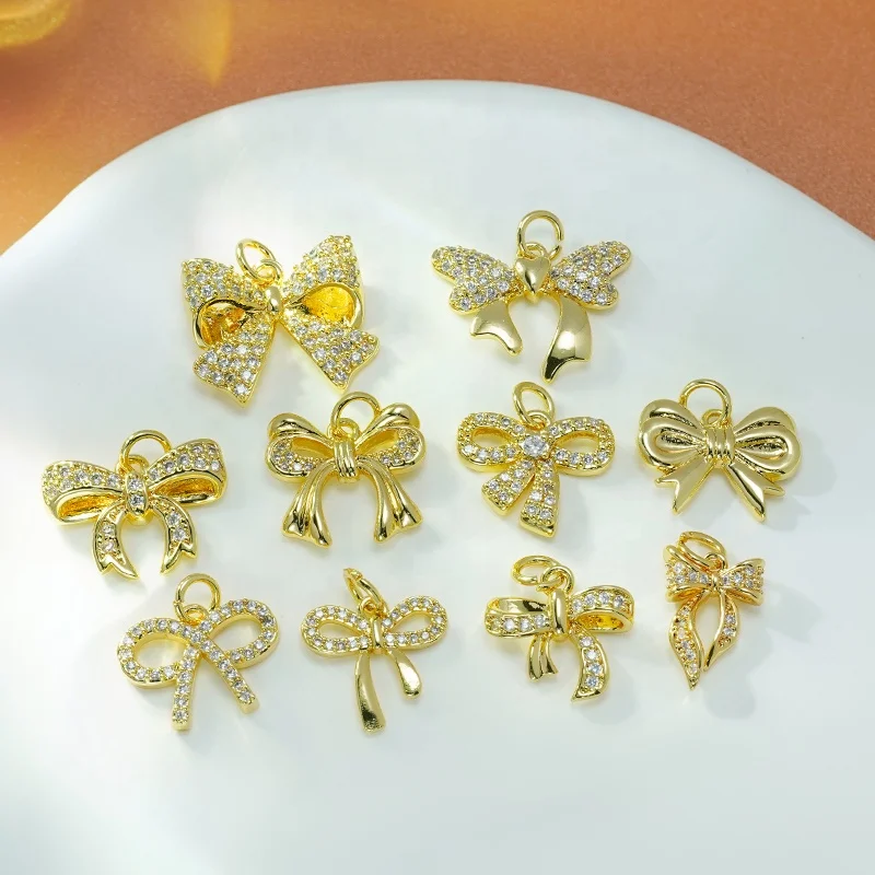 Cute Bow Tie Pendants Jewelry Gold Plated Trendy Cubic Zirconia Bowknot Charms Pendants For Necklaces Bracelets Jewelry Making
