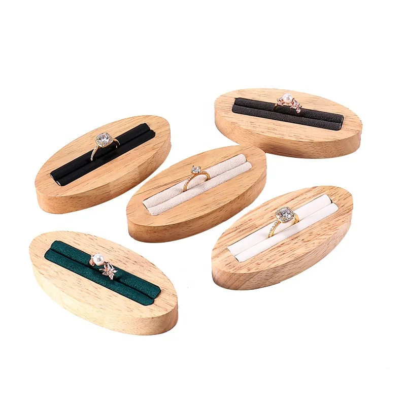 wholesale solid wooden frame ring earring jewelry display stand table velvet leather inner high quality wholesale