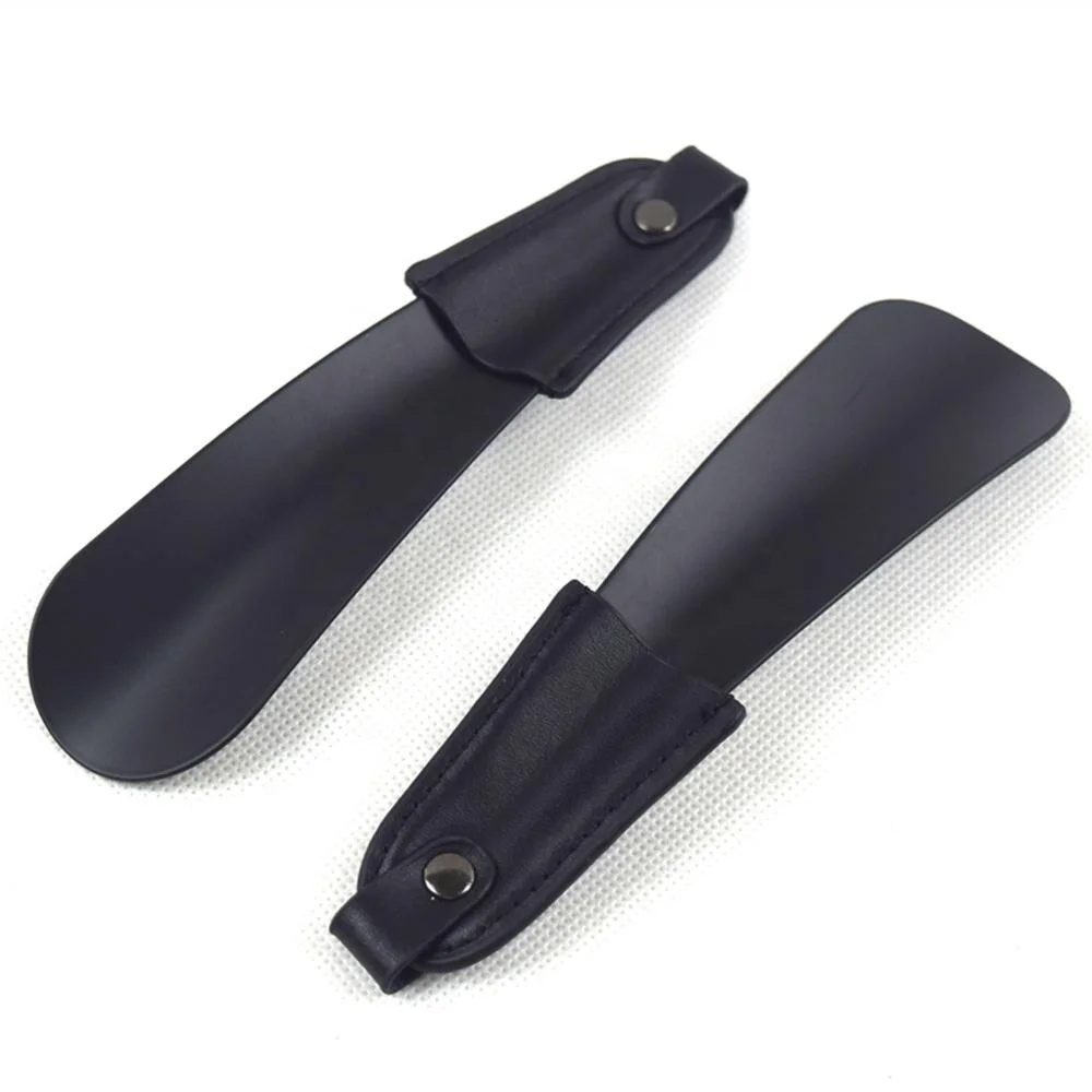 Hottest 16cm Paint Spraying Black Shoe Horn With Leather Handle