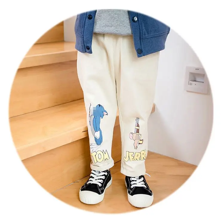 Wholesale Fashion Woven Boys Trousers Spring Autumn 100% Cotton Kids Cargo Pants Cartoon Printed Casual Overalls for Children
