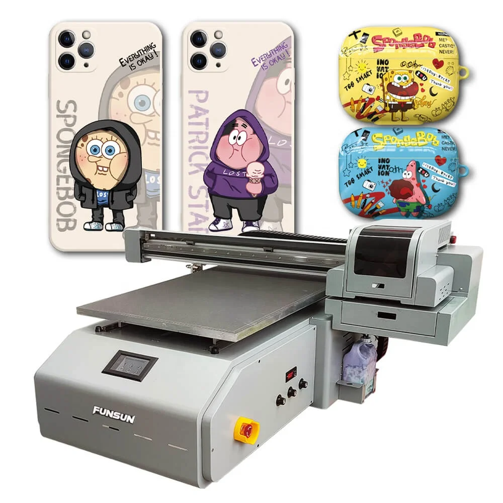 Funsun Double Print Heads A1 UV Flatbed Printer Flat Rotary CMYKW Varnish DTF Label UV Printing Machine
