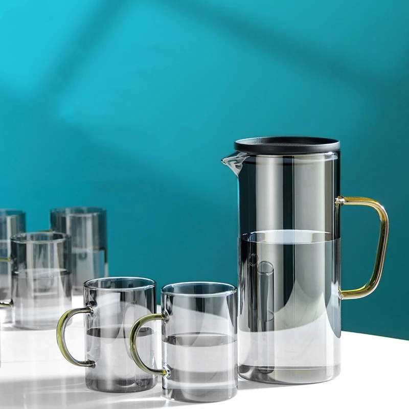 Larger Clear Drink Ware Supplies Cold Water Juice Tea Glass Pitcher Jugs Cups Sets with lid