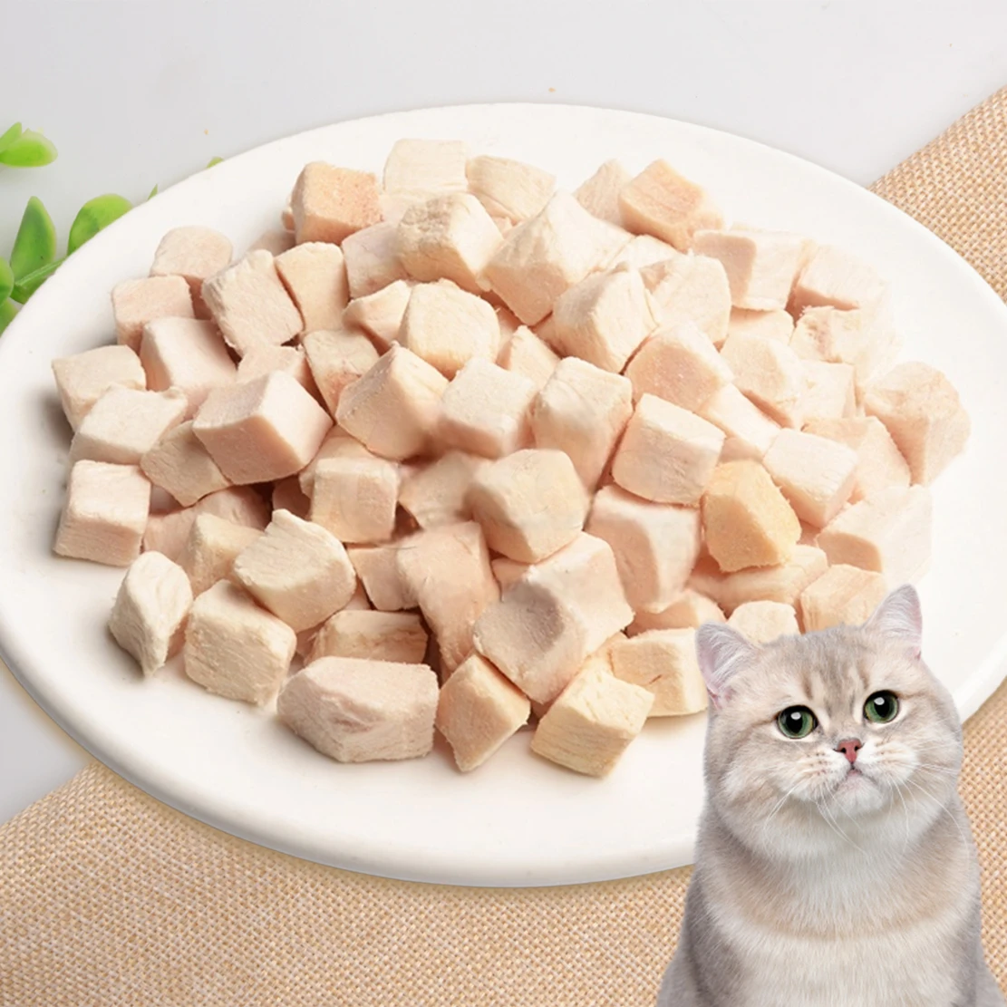 Freeze dried chicken breast cubes cat treats nutritionally fattening cat snacks with mixed food 100% pure meat