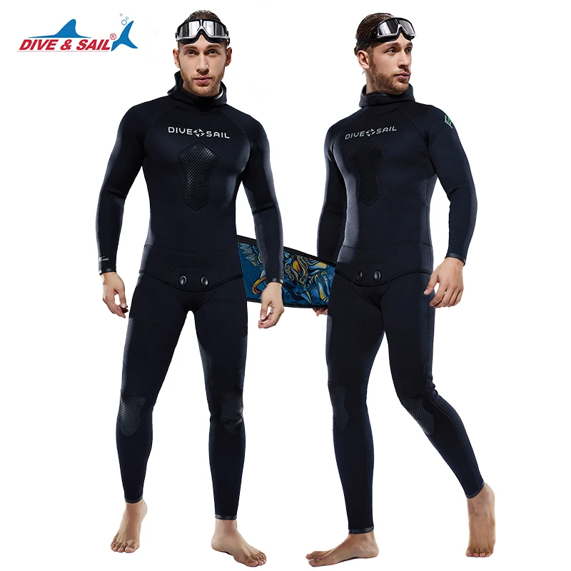 Wholesale Two Piece Men Hoodie Wetsuits 3mm 5mm 7mm CR Neoprene Free Diving Wet Suit Full Body Diving Spearfishing Wetsuit