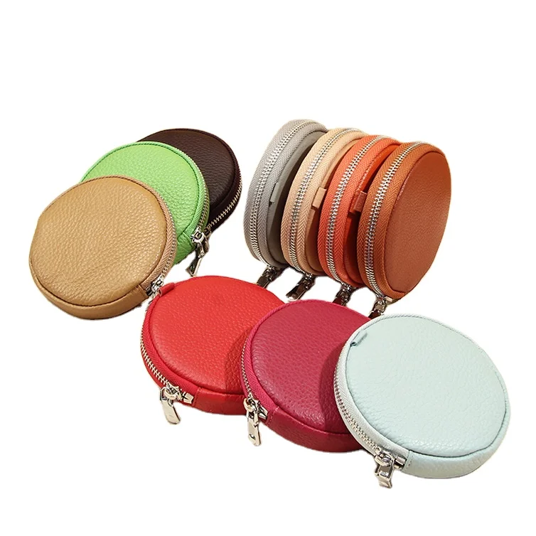 Candy color pebble leather coin purse small round pebble pattern mini circle coin purse wallet with zipper