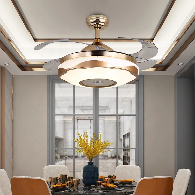 OEM ODM invisible 42 inch ceiling fan fancy modern luxury led ceiling fan with light and speaker