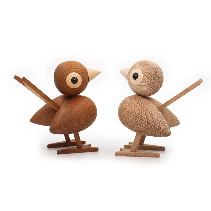 
Nordic Superior Oak Sparrow Wooden Dolls Lovely Nature solid Wood Bird Figures Ornament Home Decor Shelf Decoration Figurines 