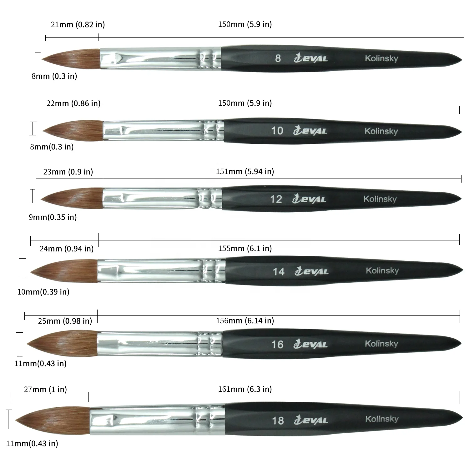 EVAL Professional Premium Kolinsky Acrylic Nail Brush Round Crimped Acrylic Nail Brush