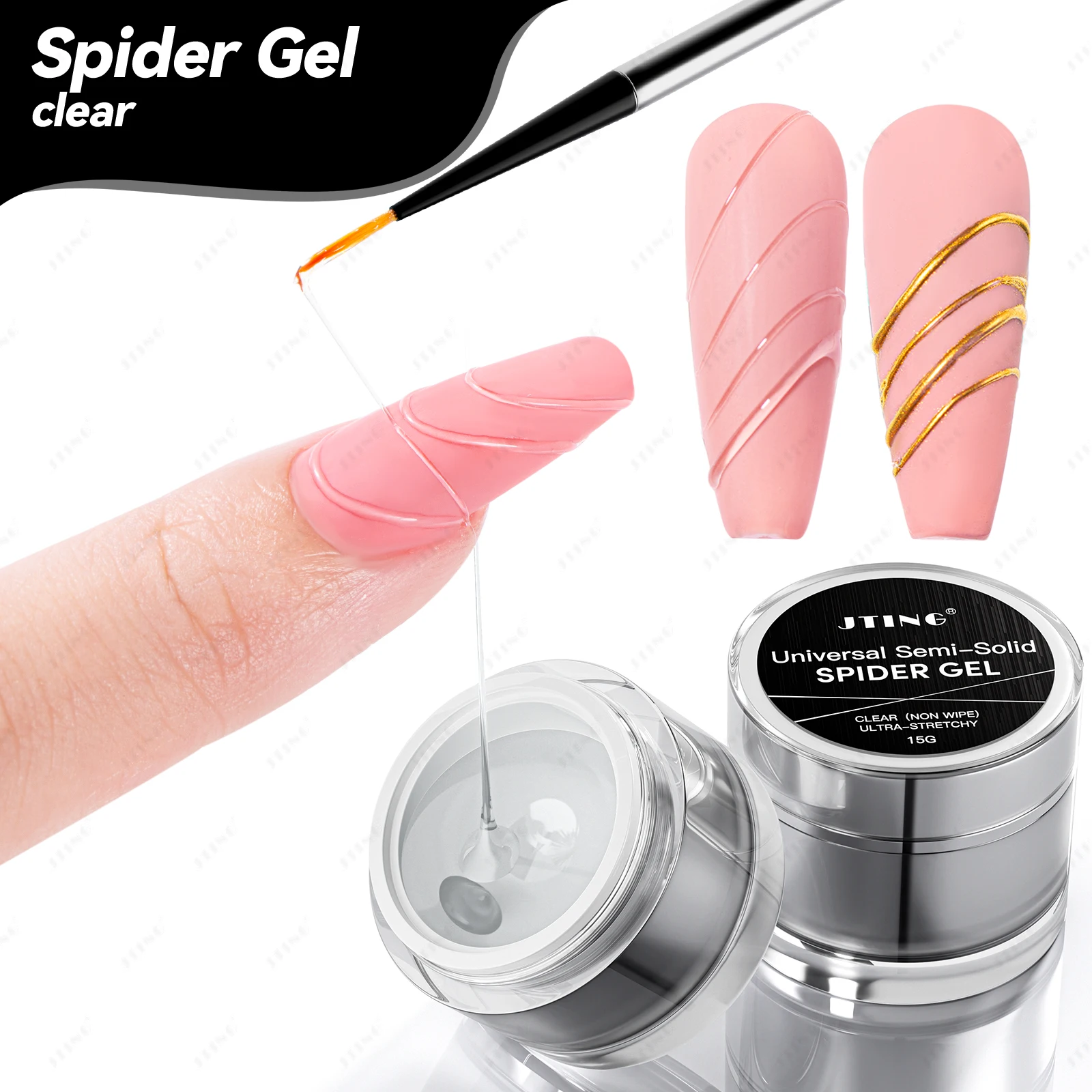 JTING Newest updated Universal Semi-solid spider gel polish Non wipe Clear spider modelling gel nail polish for chrome powder