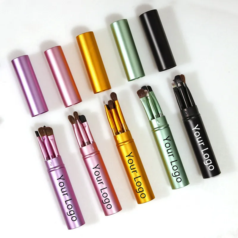 Travel Makeup Brushes Set 5Pcs Portable Small cosmetic Brush for Women Mini Kit Cute Case for Face Eye Eyebrow blush lip gloss