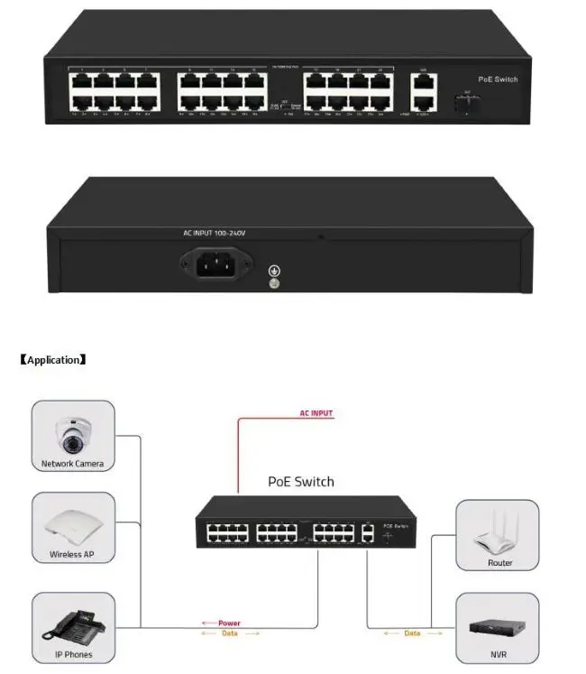 24 Ports Network Gigabit PoE Switches Support VLAN Extend witch 2 Gigabit Ethernet Uplink Ports 300W Network Switch