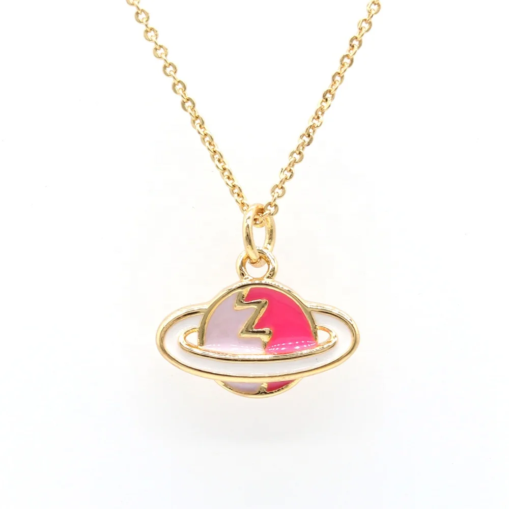 New Products Simple Jewelry 18k Gold Plated Cosmic Planet Girl Saturn Pendant Necklace