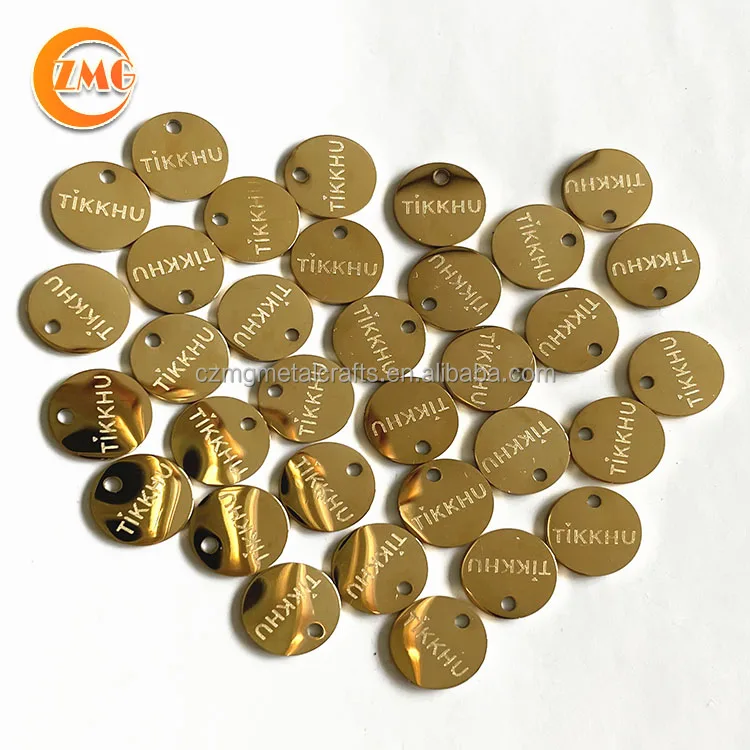 18k Gold PVD Vacuum Plating Stainless Steel Etched Custom-made Metal Logo Tags For Jewelry