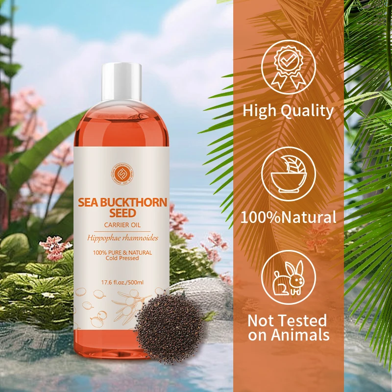 Organic Sea buckthorn Seed Oil For Skin Face | Seabuckthorn Oil - 100% Pure RAW Virgin Cold-Pressed Undiluted | OEM 500ML