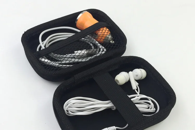 Wholesale 8cm PU Leather Round Travel Tech  Accessories Black Small Earphone Storage box