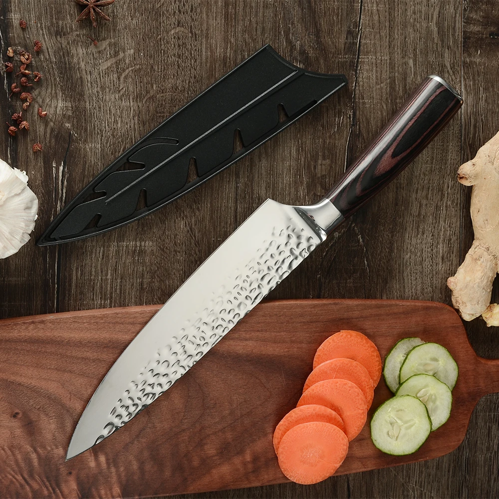 Super sharp Non Stick Hammer Blade Wood Handle 440C 4Cr13 Stainless Steel Chopping Set Kitchen Knives 4pcs Knife Set