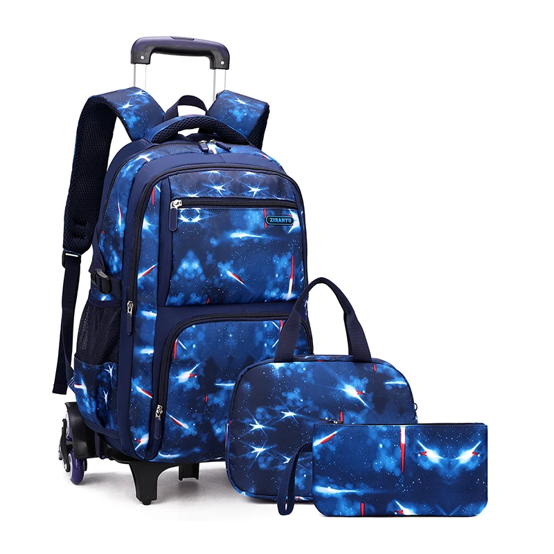 Gm Customized Children Wheels Rolling Backpack Kids 3-piece Set Backpack Trolley Lunch Bag Toddler School Bag Set For Boys