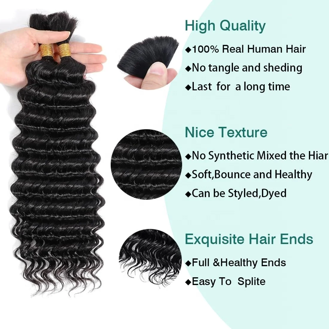 2 Bundles/Set 100g Bulk Human Hair for Braiding 18 20Inch Deep Wave Human hair For Boho Braids No Weft Virgin Hair Extension