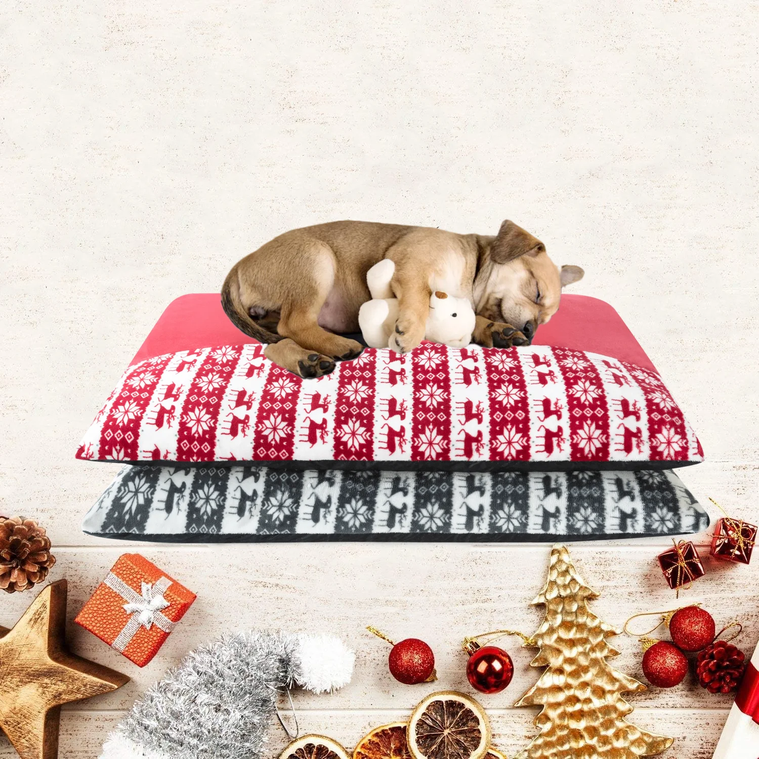 Pawise Wholesale Custom Comfortable Tufted Velvet Luxury Dog Cat Bed Polyester Stuffing Cozy Christmas Elk Pet Bed And Pillow