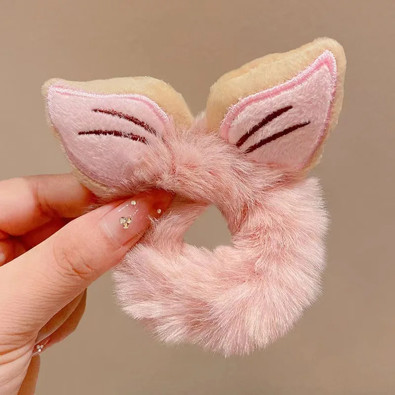 New Arrival Cartoon Cat Ears Plush Scrunchie High Ponytail Rubber Band Hair Ties Fur Hair Accessories For Girls