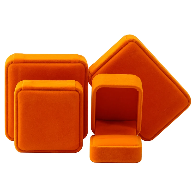 Hanhong wholesale jewelry packaging box with logo custom ring jewelry packaging orange velvet jewelry box