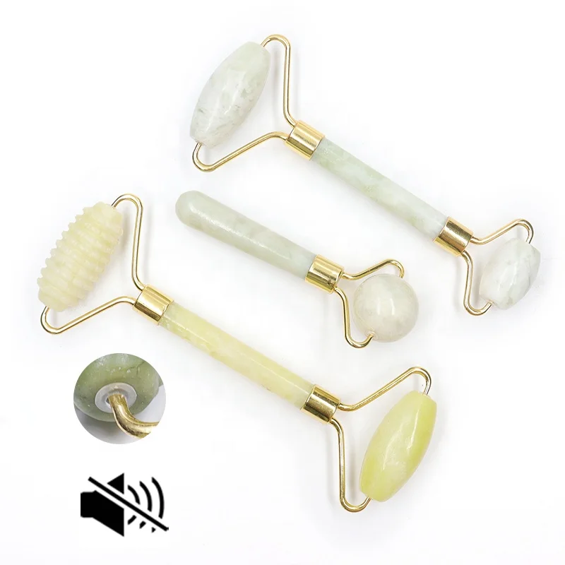 Custom  Natural Green Xiuyan Guasha Stone Jade Roller Facial Massage Gua Sha Tool Jade Massager Roller with Teeth