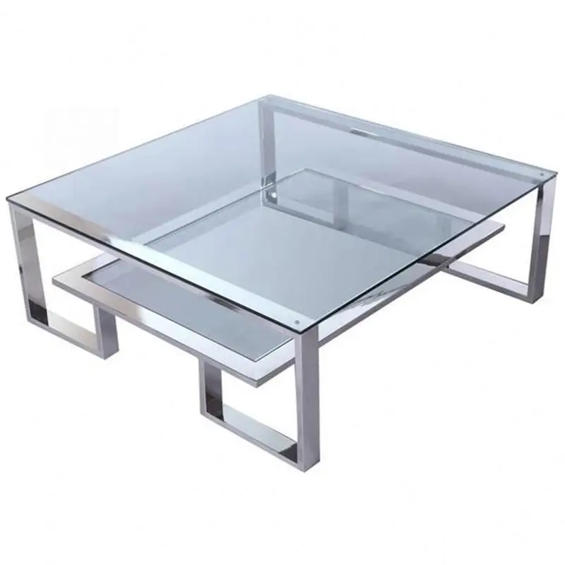 Стеклянный чайный столик с золотой стальной рамой, кофейный столик, сделано в Китае