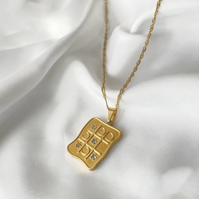 Carline Jewelry Necklaces Moon and Star Stainless Steel Pendant Irregular Necklace with Deluxe Encircled Zirconia Necklace