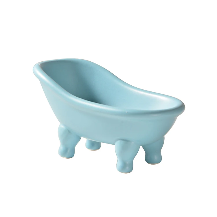In Stock Hotel Ceramic Soap Dish Matte Colorful Mini Bathtub Shape Soap Holder Manufacture
