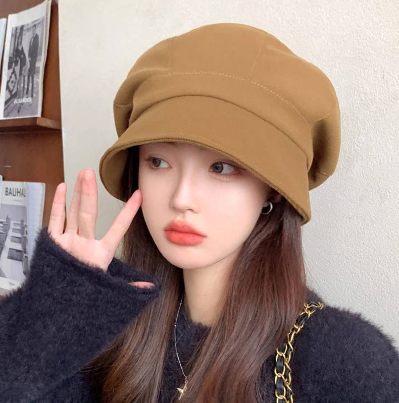 Temperament All Wear Fashion Hat Big Head Round Hat Solid Color Maroon Cap Letter Types of Berets Men