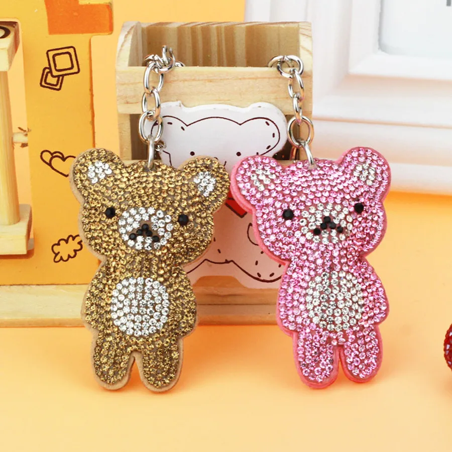 Wholesale Bling Bear Key Ring Pendant Multi colors Rhinestone Glitter Mini Bear Keychains For Women Bag