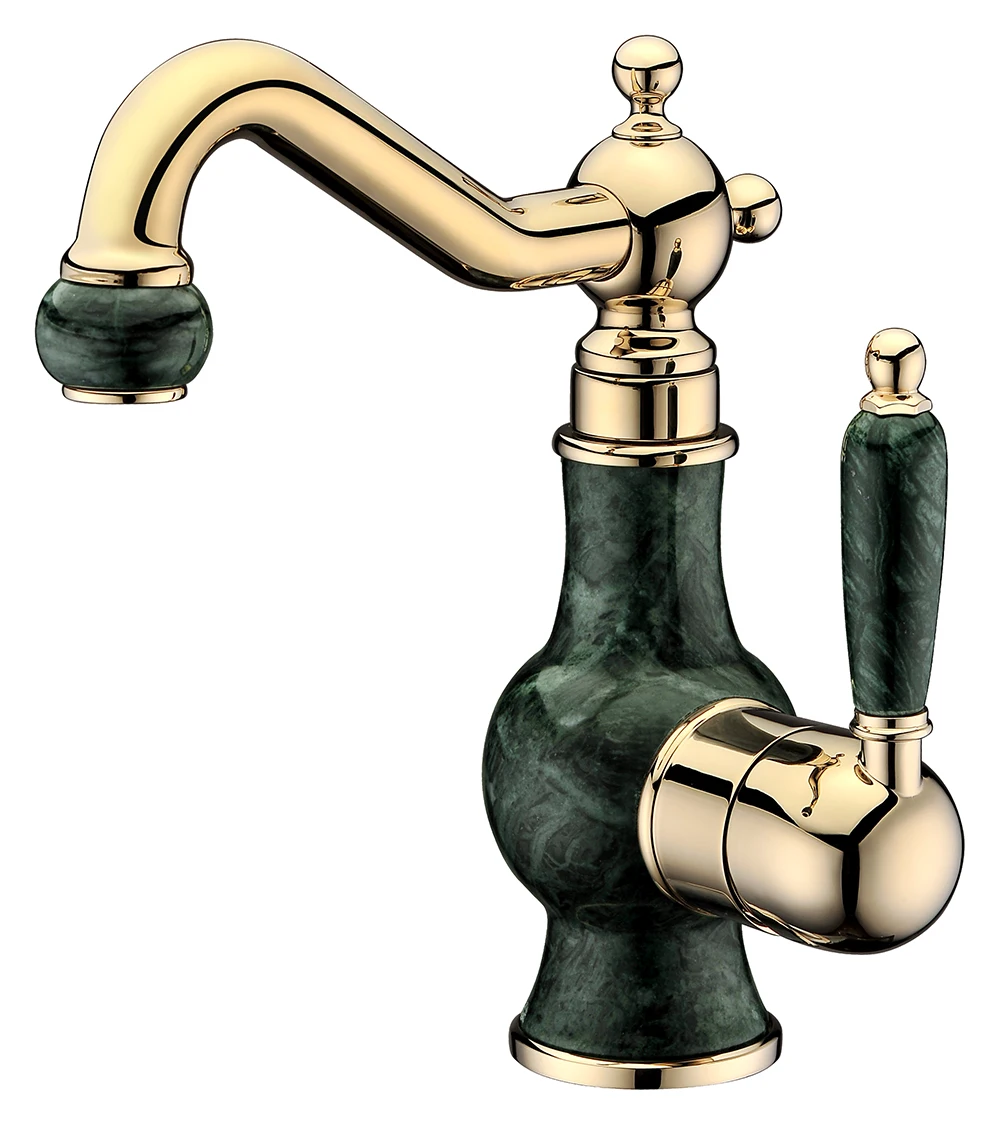 Classical luxury High Quality Bathroom Antique Brass dark green Basin Faucet Marble Decorated Basin Mixer Tap