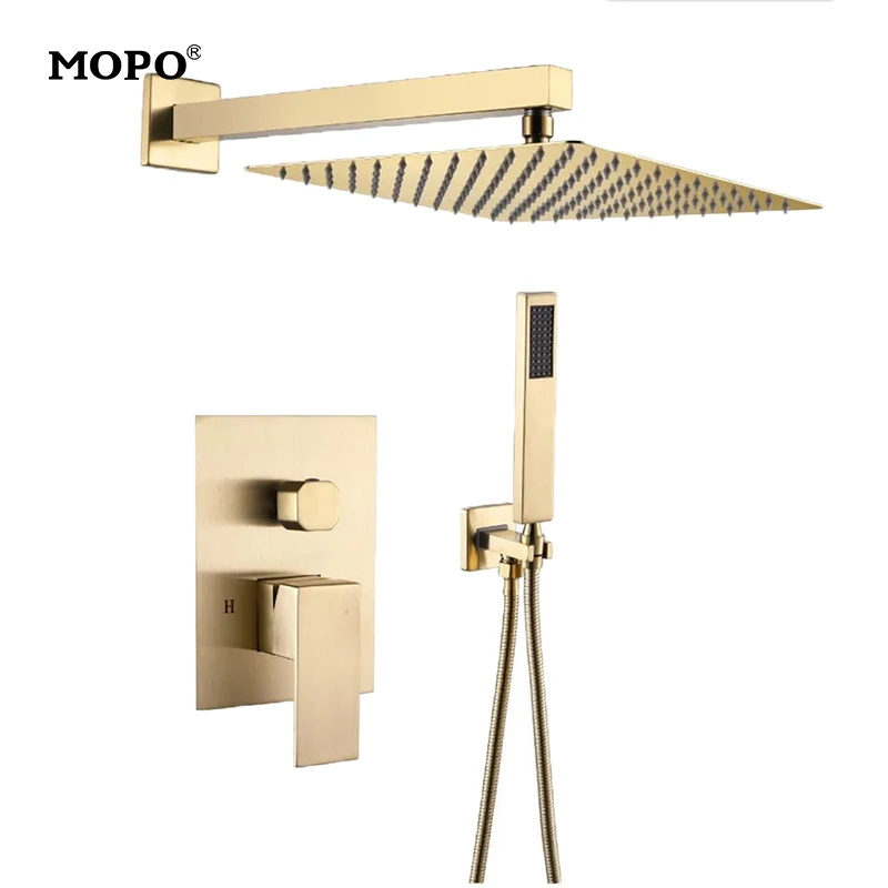 Bathroom 10 Inch Square Golden Ceiling Mounted Rain Shower System with Handheld Shower