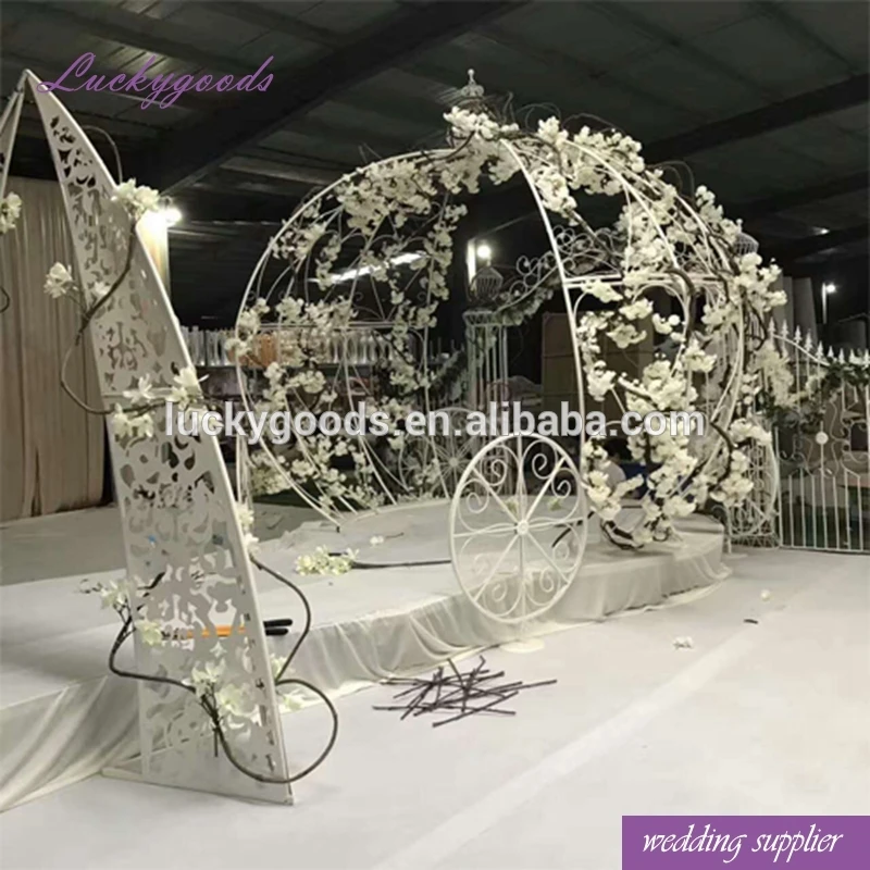 LDJ873 popular selling pumpkim shape white metal wedding arch for stage decoration
