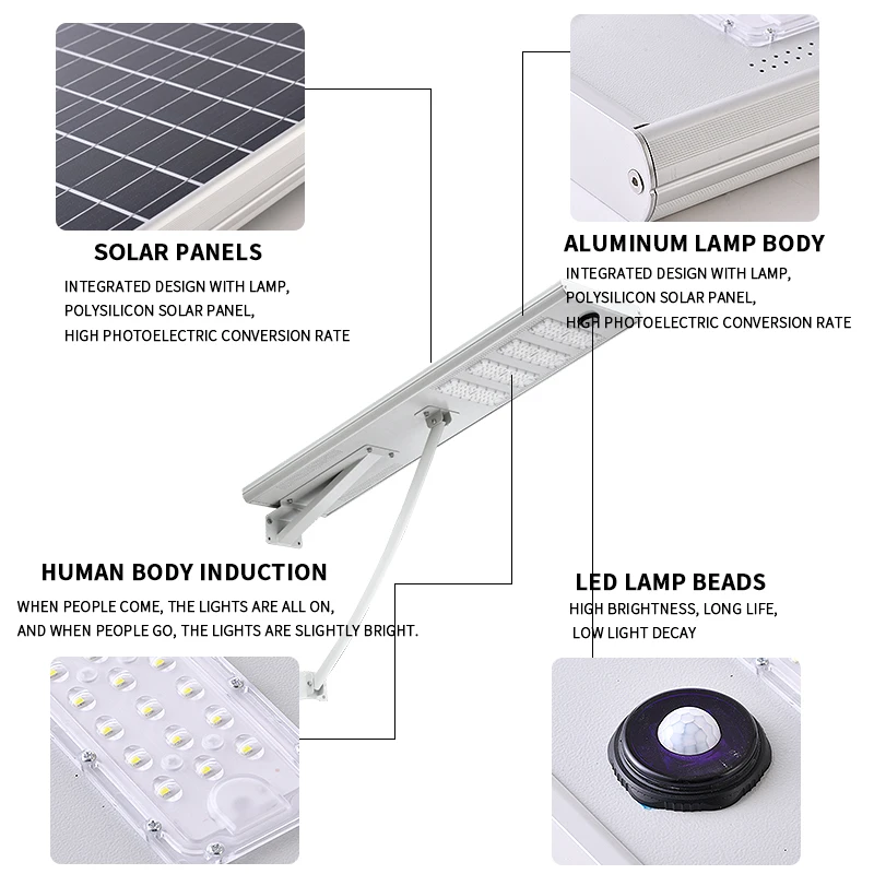 LIGHTSINCERE led waterproof outdoors integrated solar street lights 10w 15w 20W 30w 40w 60w 80w motion sensor solar street light